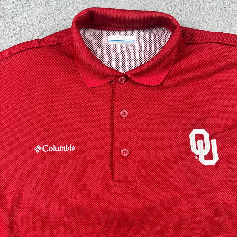 Oklahoma Sooners Columbia PFG Polo Shirt Mens Small Red OU Golf Fishing